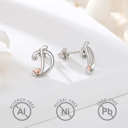 Vista 2 de CELESTIA 925 Sterling Silver Initial Earrings 26 Letter with Rose Gold Heart Earrings Studs
