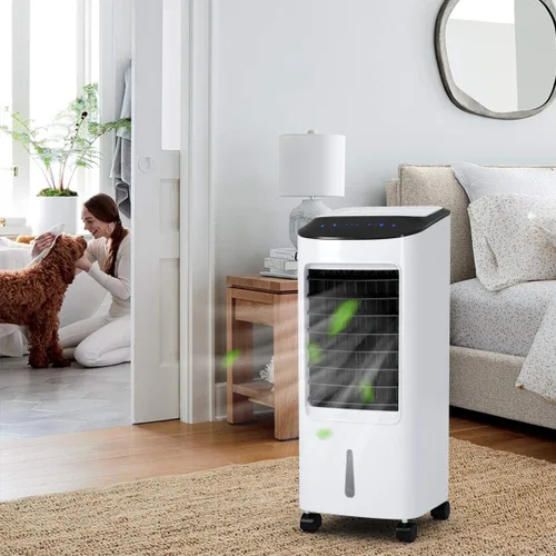Vista 5 de Enfriador evaporativo de 29 pulgadas, ventilador de refrigeración portátil 3 en 1 con humidificador, control remoto, 2 paquetes de hielo y tanque