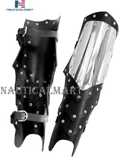 Vista 6 de NauticalMart Grebas medievales Armadura de cuero protector de piernas Halloween