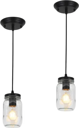 Vista 10 de Luces colgantes de cristal para isla de cocina, 1 luz negra colgante con pantalla de vidrio, lámpara colgante de tarro de masón