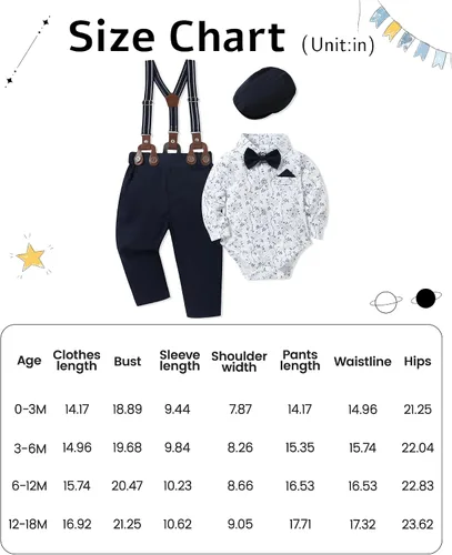 Vista 6 de WESIDOM Ropa de bebé niño 0-18M recién nacido traje de caballero, camisa+pajarita+boina+pantalón con tirantes Conjunto de ropa para bebé niño