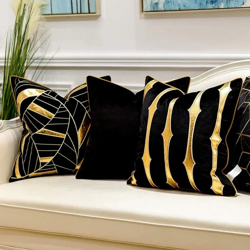 Vista 6 de Avigers - Fundas de cojín a rayas color azul marino y dorado, para sofá, sala, dormitorio y auto Inserto no incluido; acento de rombos Art Deco