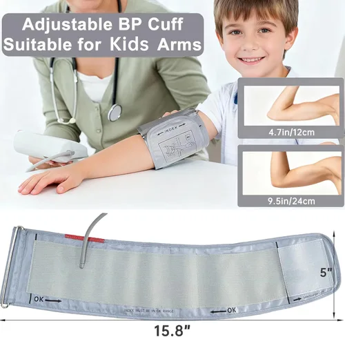 Vista 4 de Alcarefam Manguito pediátrico para presión arterial, 4.7”-9.5” (12-24 cm) Manguito pequeño para niños compatible con el monitor de presión arterial