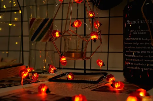 Vista 7 de Cadena de luces con 40 LED en forma de flor de rosa, 13 pies, funciona con pilas, luces de hadas románticas para decoración del día de San Valentín