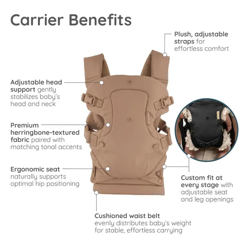 Vista 3 de Infantino Flip Luxe - Portabebés convertible 4 en 1, portabebés ergonómico para bebés a niños pequeños, soporte lumbar actualizado, tela de espiga