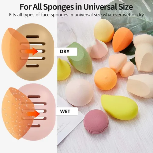Vista 6 de 4 piezas de soporte para Beauty Blender Estuche de soporte para esponja de maquillaje de silicona transpirable de doble cara para viajes o uso