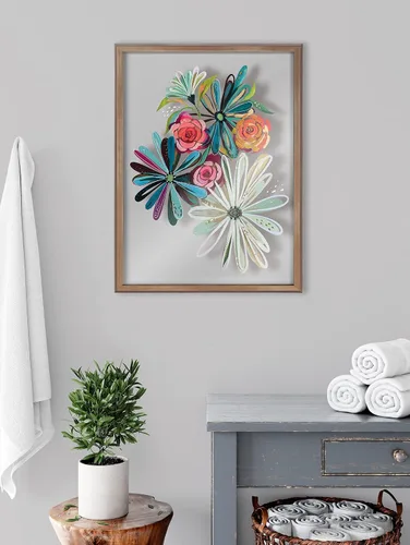 Vista 2 de Kate and Laurel Blake Flowers on Glass 2 flores enteras enmarcadas arte de pared de vidrio impreso por Jessi Raulet de Ettavee, oro de 18 x 24