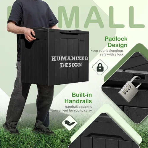 Vista 2 de Homall Caja de resina de 31 galones, impermeable, almacenamiento al aire libre, con cerradura, contenedor de organización y almacenamiento para Negro