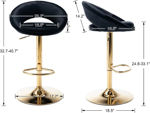 Vista 6 de EALSON Juego de 4 taburetes de bar giratorios con respaldo bajo, modernas sillas de bar ajustables con base dorada, cómodos taburetes de isla