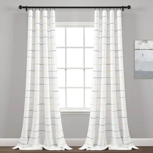 Vista 14 de Lush Decor Paneles de cortina de ventana de algodón teñido con hilo de rayas degradadas, par de cortinas de 40 pulgadas de ancho x 63 pulgadas