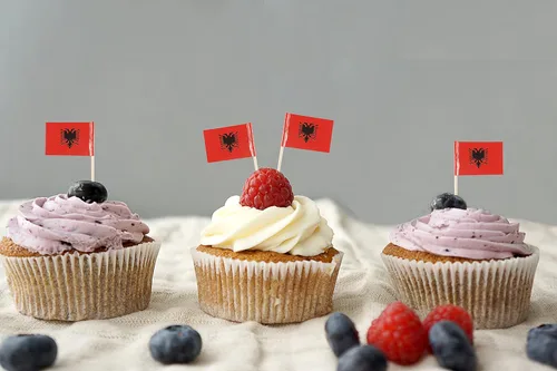 Vista 3 de QQSD Bandera de Albania palillo de dientes Albania Pequeña Bandera para cupcakes, 100
