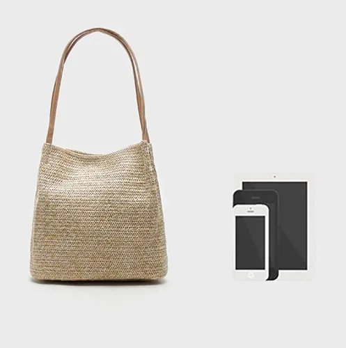 Vista 5 de Aphoraeny Bolsa de playa de paja para mujer, bolsa de hombro, bolso de mano para mujer