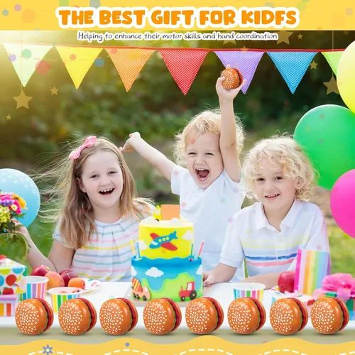 Vista 5 de Liliful 100 piezas de hamburguesas a granel Yo Yo Juguetes de plástico Burger Party Favores para niños y adultos, juguetes de cuerda
