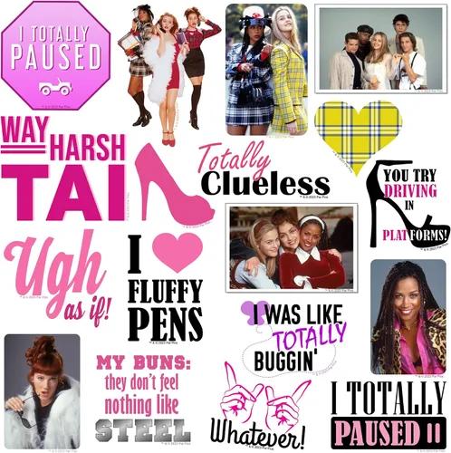 Vista 4 de Clueless - Paquete variado de 50 calcomanías de vinilo grandes de lujo, citas de moda de películas de los años 90 e iconos para laptop, botella