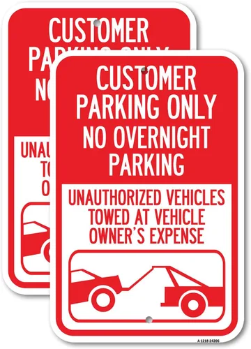 Vista 5 de Customer Parking Only No Overnight Parking Vehículos no autorizados remolcados a expensas del propietario con gráfico, letrero de estacionamiento