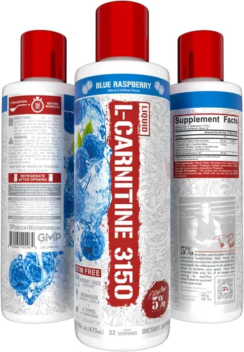 Vista 2 de 5% Nutrition Rich Piana Liquid L-Carnitine 3150 Mezcla premium de 4 fuentes + GBB, la súper carnitina (frambuesa azul)
