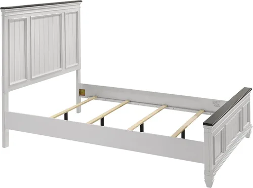 Vista 6 de Roundhill Furniture Clelane Shiplap - Cama con paneles de madera, tamaño Queen, color blanco desgastado y nogal