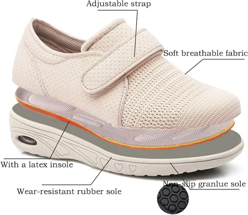 Vista 4 de Mei MACLEOD Zapatos de ancho ancho ancho para mujer, con correa ajustable, para personas mayores, diabéticos, fascitis plantar, pies hinchados