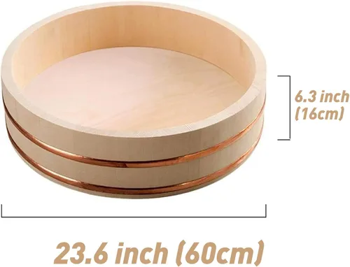 Vista 3 de Tina grande de madera japonesa Hangiri Sushi Arroz Mezclador para Sushi Restaurante Sushi 23 pulgadas/23.6 in Diámetro