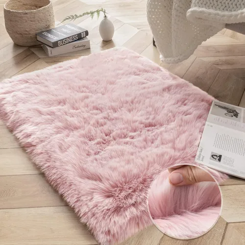 Vista 11 de Ashler HOME DECO Funda de piel sintética de zorro suave para silla, alfombra para dormitorio, suelo, sofá, sala de estar, color negro y blanco, 2 x