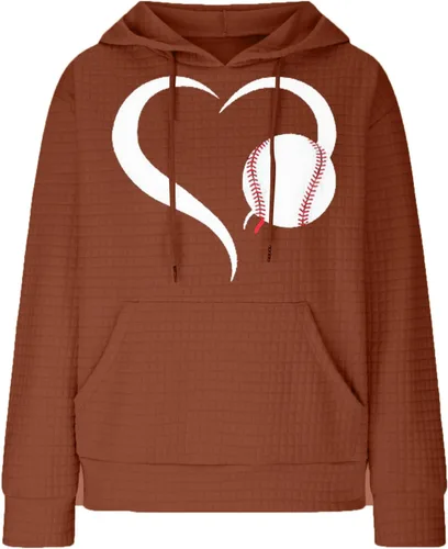 Vista 7 de Sudadera con capucha de béisbol para mujer, manga larga, cuello redondo, cordón de gofre, ajuste delgado, túnica de moda para otoño