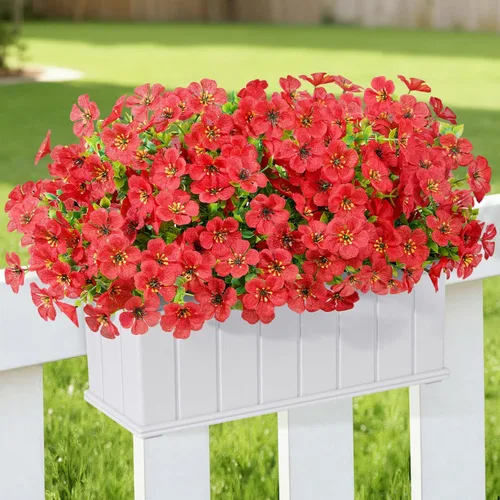 Vista 14 de Lifewit Flores artificiales para exteriores, 12 paquetes de flores falsas de plástico para decoración del jardín del hogar, plantas sintéticas