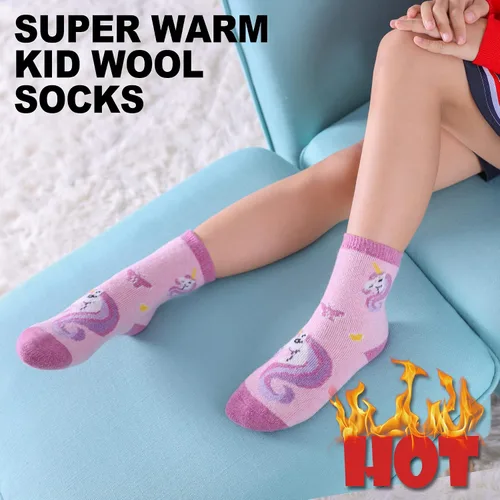 Vista 3 de MQELONG Calcetines de lana para niños y niñas, de invierno, de lana cálida, para senderismo, botas gruesas, calcetines acogedores, 6 pares