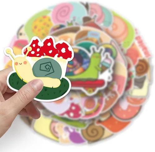 Vista 4 de Calcomanías de vinilo de caracol de dibujos animados, 50 calcomanías impermeables de animales ilustrados para portátiles, álbumes de recortes