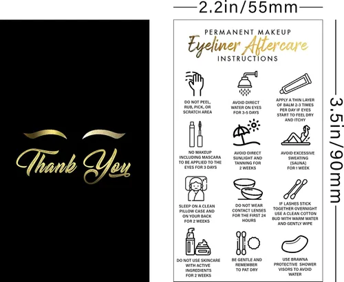 Vista 2 de BRAWNA 100 tarjetas de agradecimiento para el cuidado posterior del delineador de ojos PMU - Suministros de PMU - Kit de microblading - Negro 2-Negro