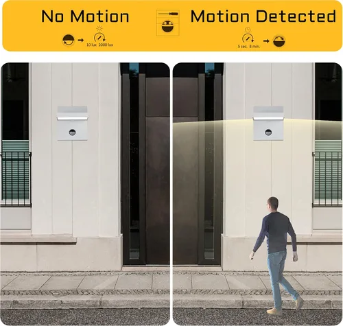 Vista 3 de Lustrlach Lámpara de pared con sensor de movimiento para exteriores, color blanco, moderna, para porche, impermeable, con cabezal de lámpara Blanco
