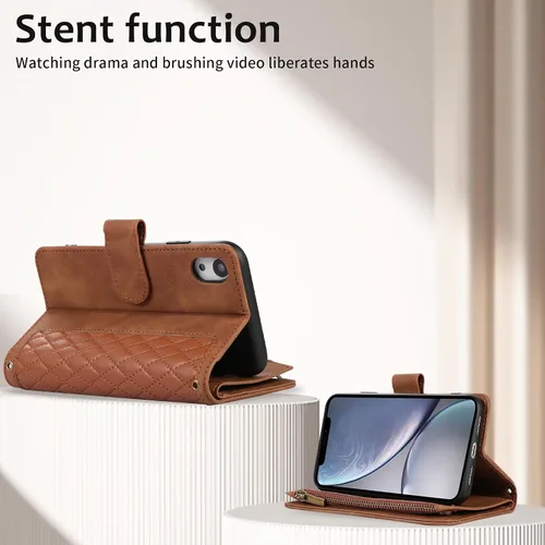 Vista 4 de Asuwish Funda de teléfono para iPhone XR 6.1 con protector de pantalla de vidrio templado y correa para la muñeca con cremallera abatible, tarjetero