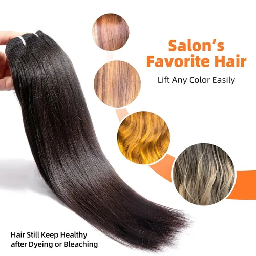 Vista 4 de Últimos 5 años 10 pulgadas corto ligero Yaki recto relajado recto recto cabello humano crudo 1 paquete Natural grueso yaki rizado recto un donante