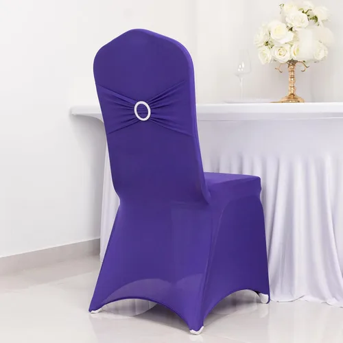 Vista 71 de Efavormart - Funda para silla de banquete de elastano beige con banda de hebilla de diamantes de imitación plateados, funda elástica para silla