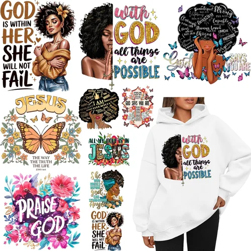 Vista 8 de 8 piezas de calcomanías para planchar, transferencias térmicas, parches para ropa, camisetas, diseño de Jesús, vinilo para planchar, diseño