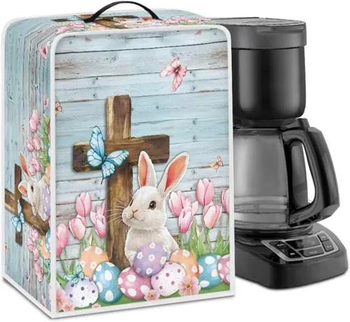 Vista 25 de Funda para cafetera, poliéster, azul, se adapta a la mayoría de máquinas de café estándar, protector resistente al polvo, huellas dactilares