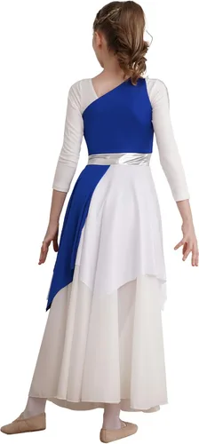 Vista 6 de YOOJOO Túnica de baile de alabanza asimétrica para niñas, vestido de baile lírico litúrgico de alabanza de bloque