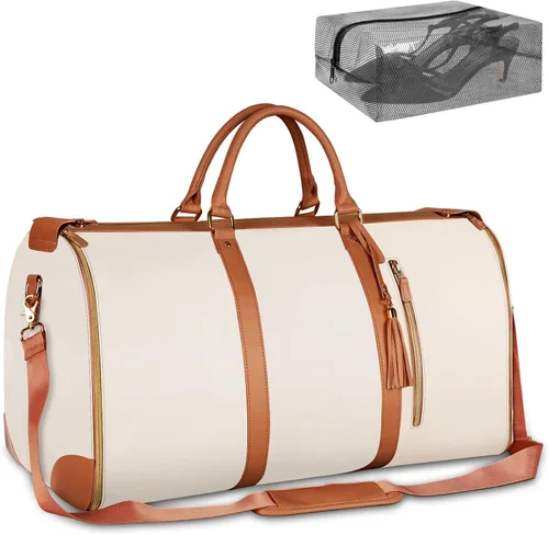 Vista 18 de Bolsa de ropa de equipaje de mano, bolsas grandes de cuero PU para ropa de viaje con bolsa para zapatos, Grande, Bolso B-Rayas Blancas Negras