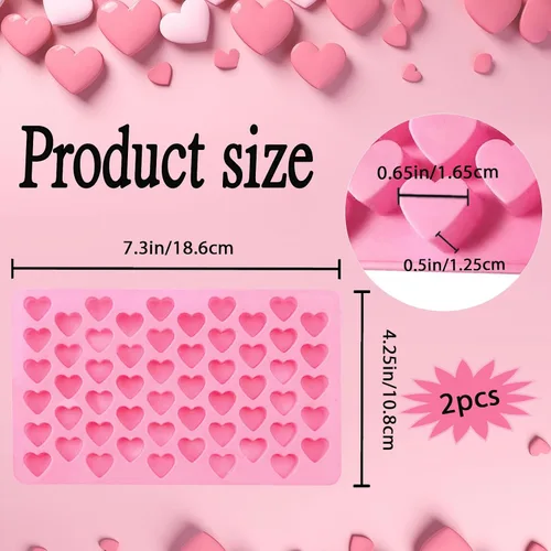 Vista 2 de 2 moldes de silicona con forma de corazón, moldes de gomitas, silicona antiadherente de grado alimenticio, para hornear caramelos de chocolate