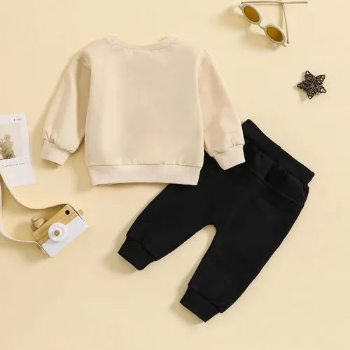 Vista 2 de EMRELOD Conjunto de ropa de otoño e invierno para bebé niño, sudadera de manga larga con letras y pantalones deportivos