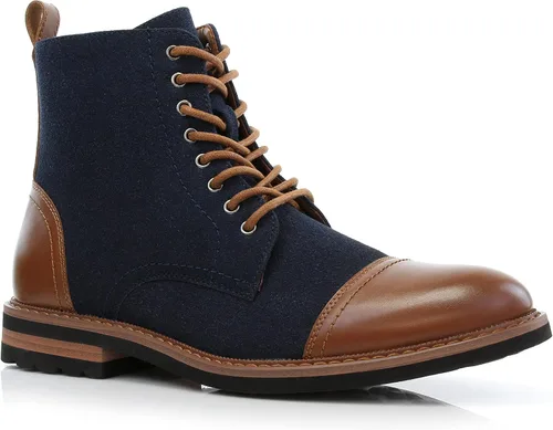 Vista 10 de Polar Fox Botas de tobillo para hombre Colección de botas casuales con cordones Estilos de punta redonda y punta lisa 1. Negro y lana