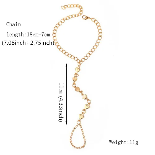 Vista 7 de Jumwrit Pulsera de cadena de mano con anillo de dedo, pulsera de eslabones dorados, arnés de mano de esclavo, pulsera de corazón de amor, pulsera