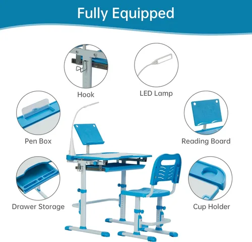 Vista 7 de SMAGREHO Juego de escritorio y silla para niños, mesas de escritura de estudio escolar para niños con altura ajustable con escritorio inclinable