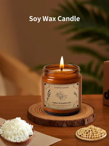 Vista 3 de Velas perfumadas, vela de cera de soja de tarro grande de 16 oz – Ámbar y sándalo con mezcla premium de cera vegetal para una combustión constante