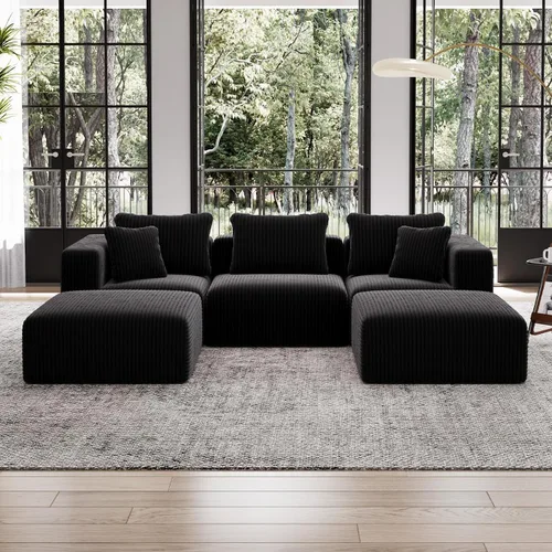 Vista 31 de Avenco Sofá seccional modular de 6 asientos de 141 pulgadas, tela de pana Negro