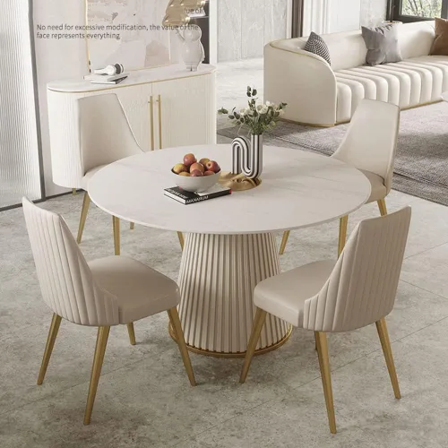 Vista 5 de Mesa de comedor de piedra interizada Simplicity Comedor Cafetería Muebles para el hogar, Mesa de comedor redonda creativa nórdica Mesa auxiliar