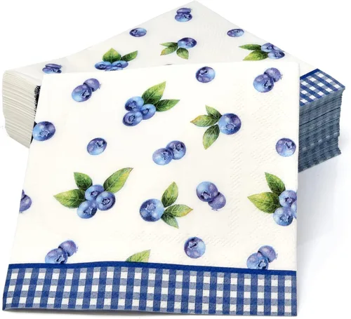 Vista 2 de Gift Boutique Servilletas de cóctel de arándanos, 100 servilletas de papel de frutas y bayas para baby shower, verano, picnic, brunch, decoración