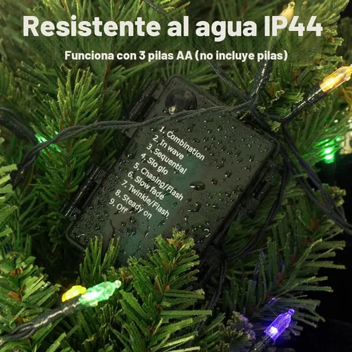 Vista 2 de Luces de Navidad a pilas para exteriores, 2 paquetes de 5.4 m, 50 luces LED multicolores mini para Navidad, Luces de Navidad con control remoto, 8