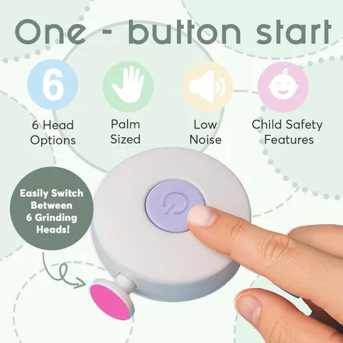 Vista 3 de Elan Baby Cortadora de uñas eléctrica, lima de uñas para bebé, lima de uñas segura y fácil para recién nacidos, bebés y niños pequeños, 6 cabezales