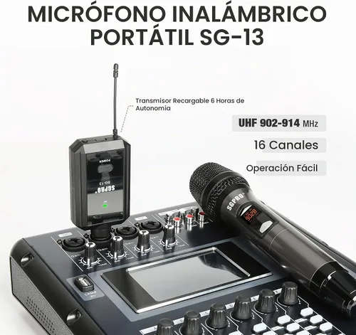 Vista 2 de SGPRO SG-13 Juego de micrófono de mano inalámbrico con receptor compacto
