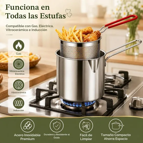 Vista 5 de Juego de ollas de freidora de 1.2L, mini freidora de acero inoxidable 304 3 sets